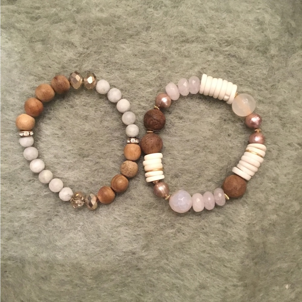 Pair of handmade gemstone beaded bracelets